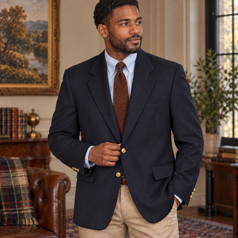Oxxford Clothes Blazer Super 120s Hopsak Wool Mens Navy Blue 43R Gold Buttons